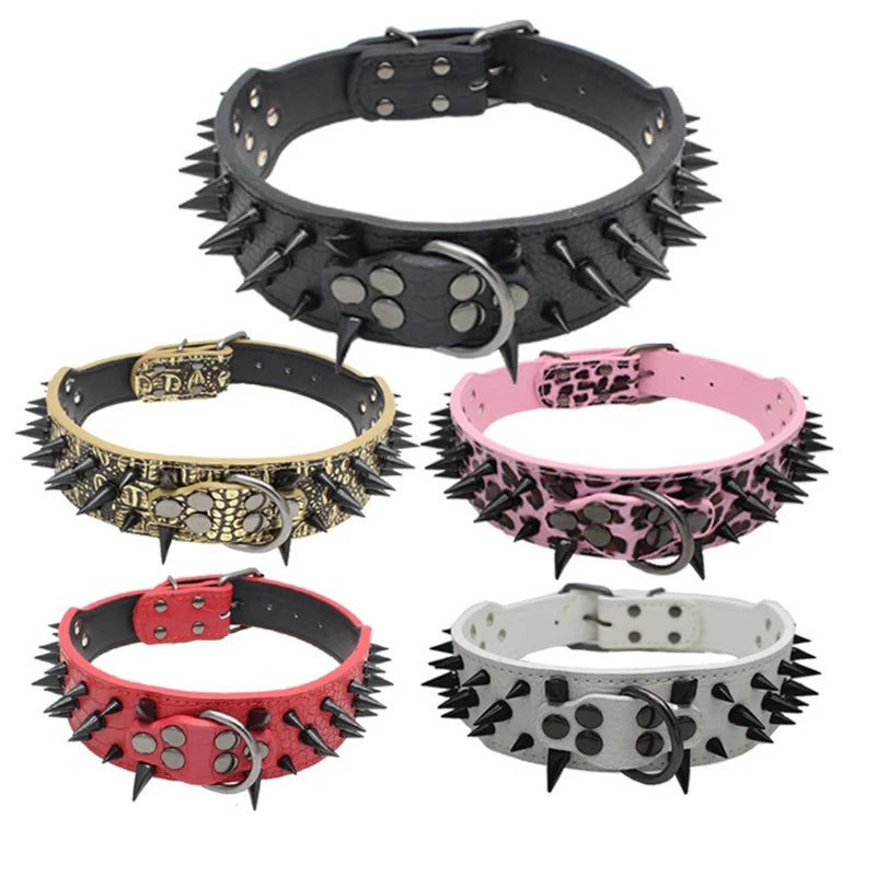 Spiked Dog Collar 🦴 Anti-Bite PU Leather Rivet Collar for Large Dogs