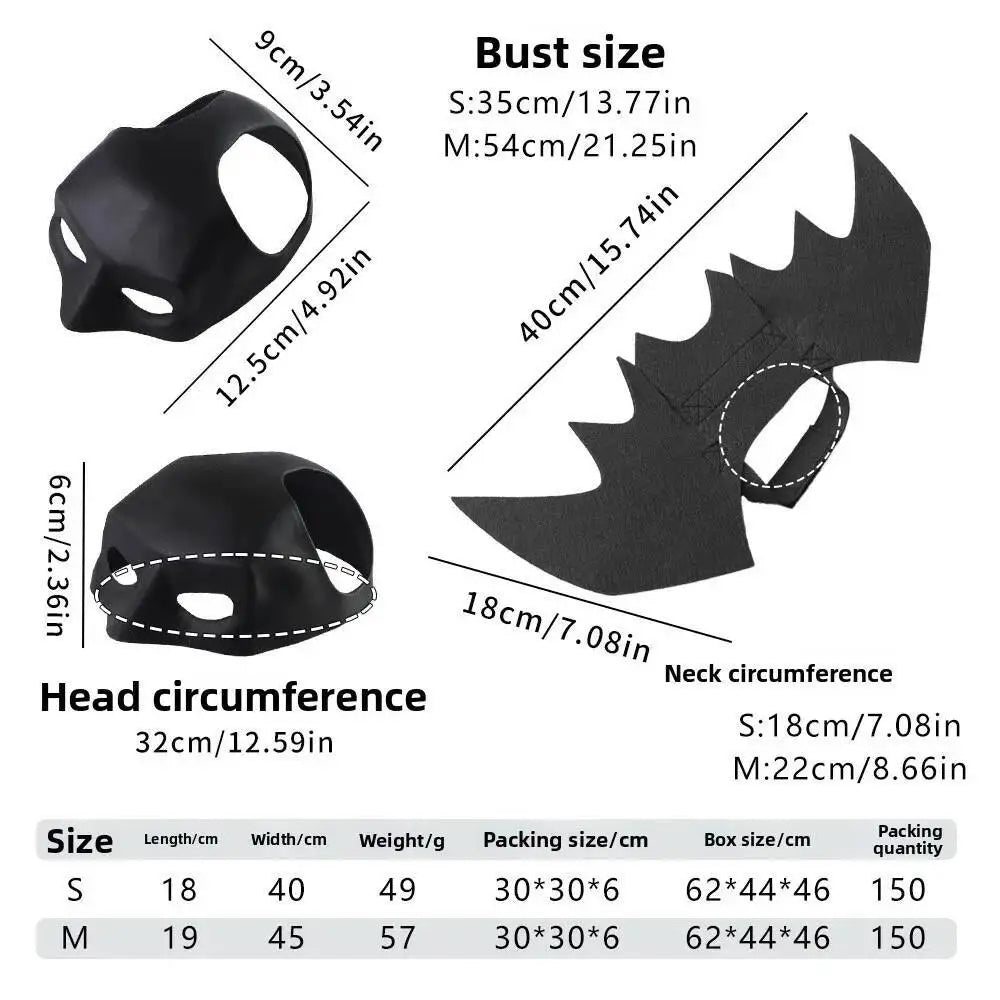 Black Bat Pet Costume Set – Halloween Mask & Wings
