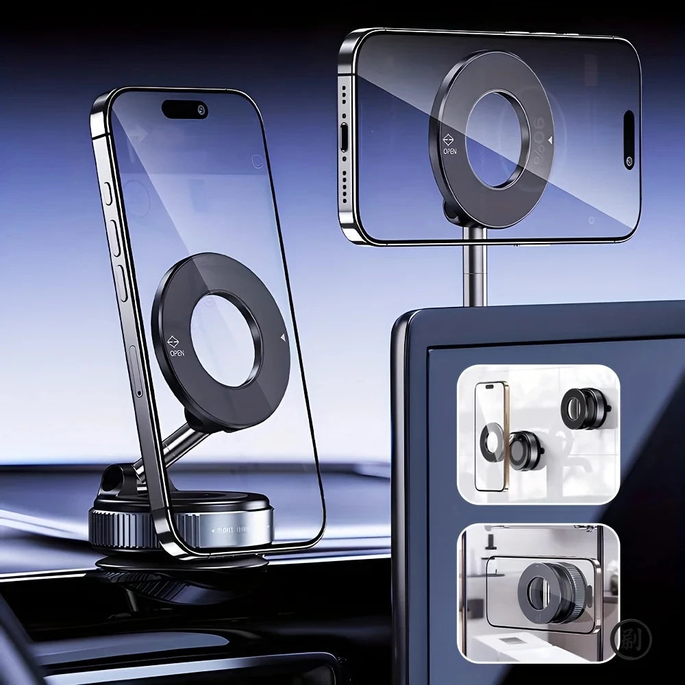 🧲🚗 Strong Magnetic Foldable Car Phone Holder – 360° Vacuum Mount