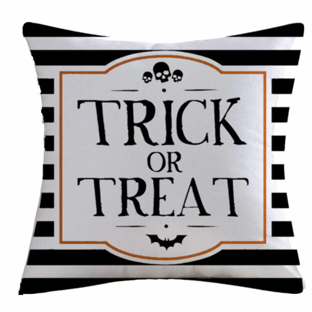 Halloween Cushion Cover – Cute Ghost, Pumpkin & Bat Print