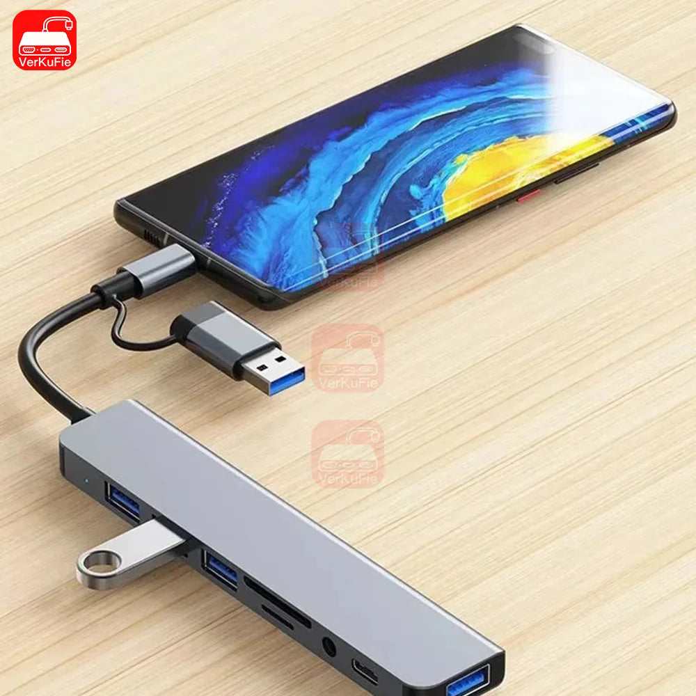 USB-C Hub 8-in-1 USB Extender with SD/TF Card Reader & Audio Port