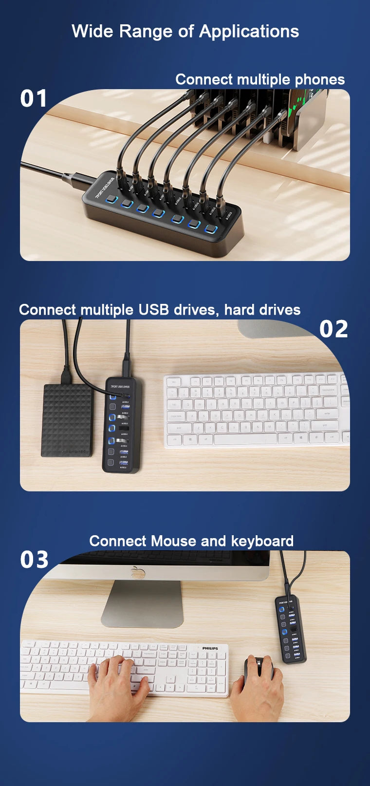 🌈🔌 RGB USB 3.0 Hub 7-Port – 5Gbps with Individual Switch
