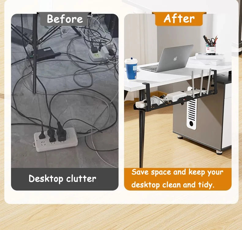 🔌🗂️ Telescopic Under Desk Cable Management Tray – No Drill Metal Rack
