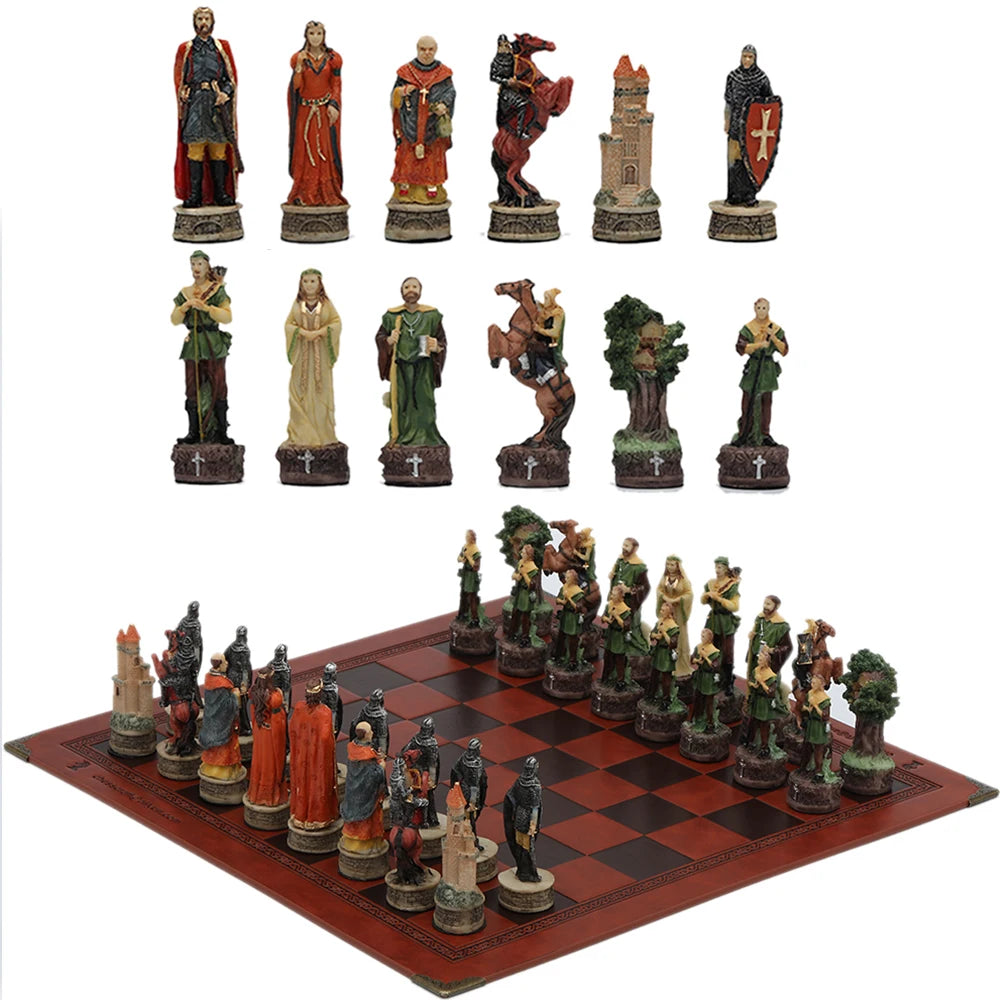Luxury War‑Themed Metal & Resin Chess Set ♟️ | Hand‑Painted Knights on Leather Board | 32‑Piece Strategy Gift Set 🎁