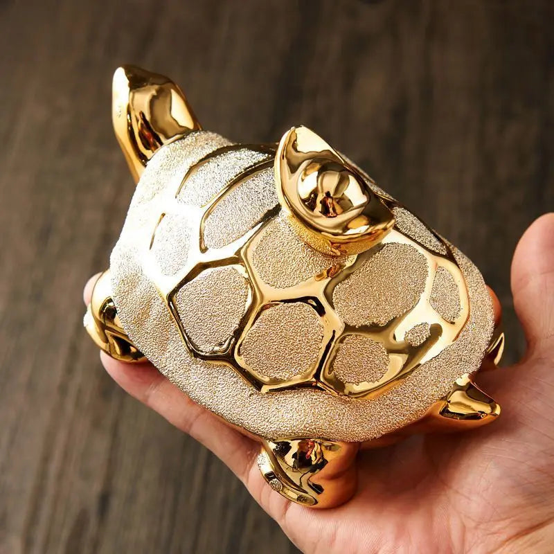 🐢✨ Golden Money Turtle Ceramic Ornament 💛 | Gold-Plated Wealth Symbol Home Décor 🏡 | Lucky Living Room & Foyer Decoration Housewarming Gift