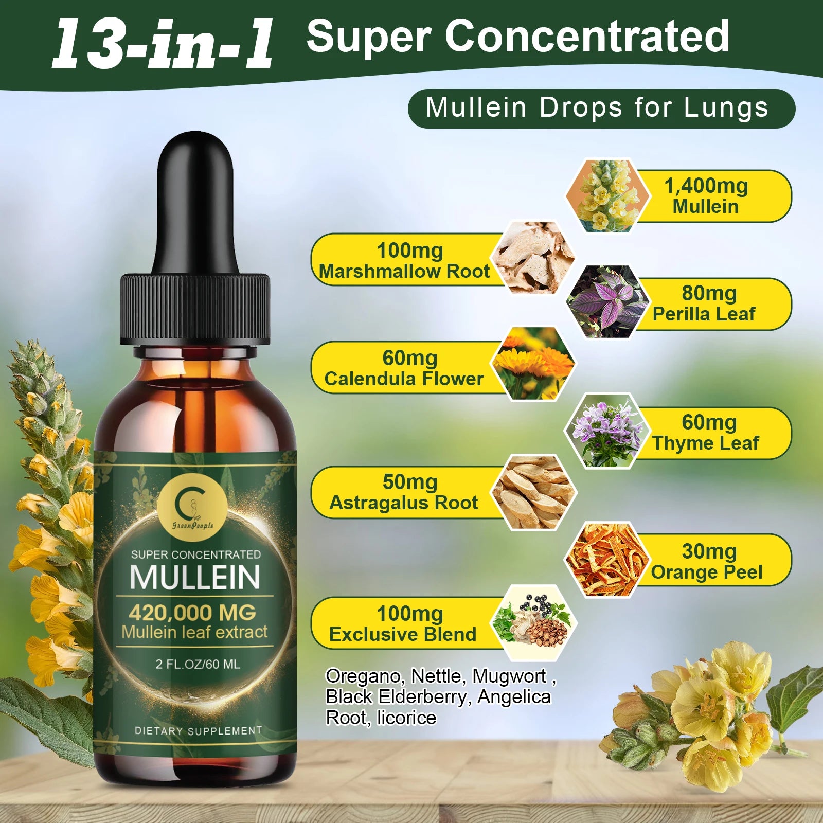 🌿 Mullein Leaf Extract Drops 2 Fl Oz | Lung & Respiratory Support 💨 | Immune & Detox Wellness 💪🌱 | Pure Herbal Liquid Supplement