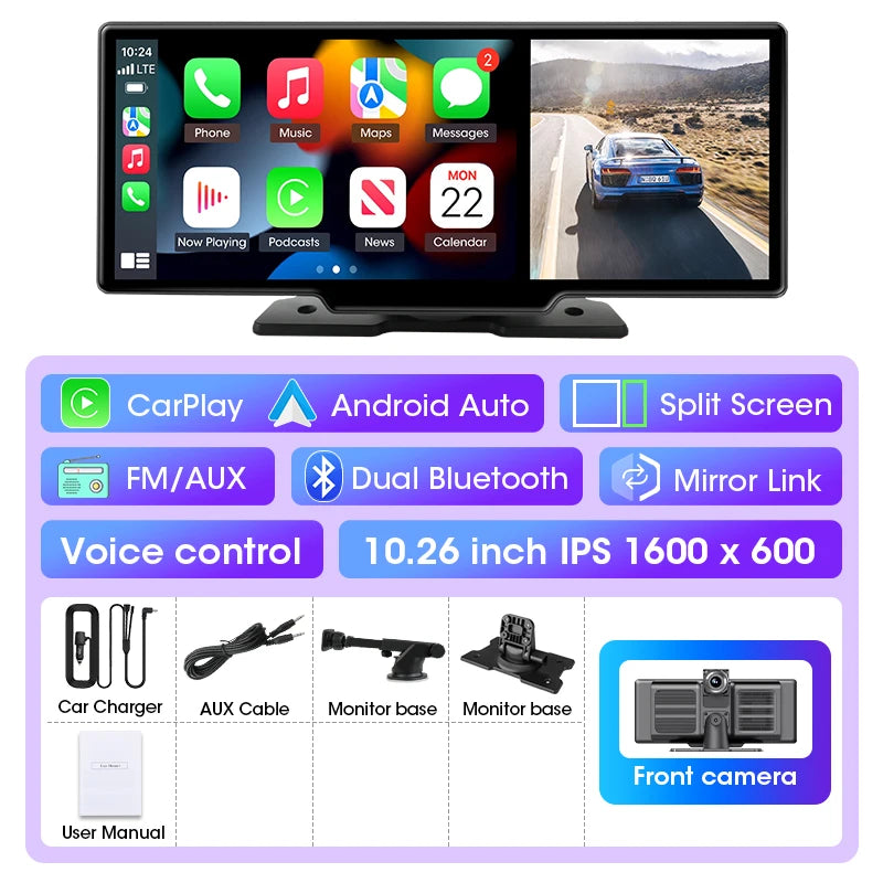 🚗✨ 10/11.26 Inch 4K Dash Cam Car DVR 📸 | Wireless CarPlay & Android Auto 📱 | Dual Lens Dashboard Camera with GPS, WiFi, FM & AUX 🚘💖