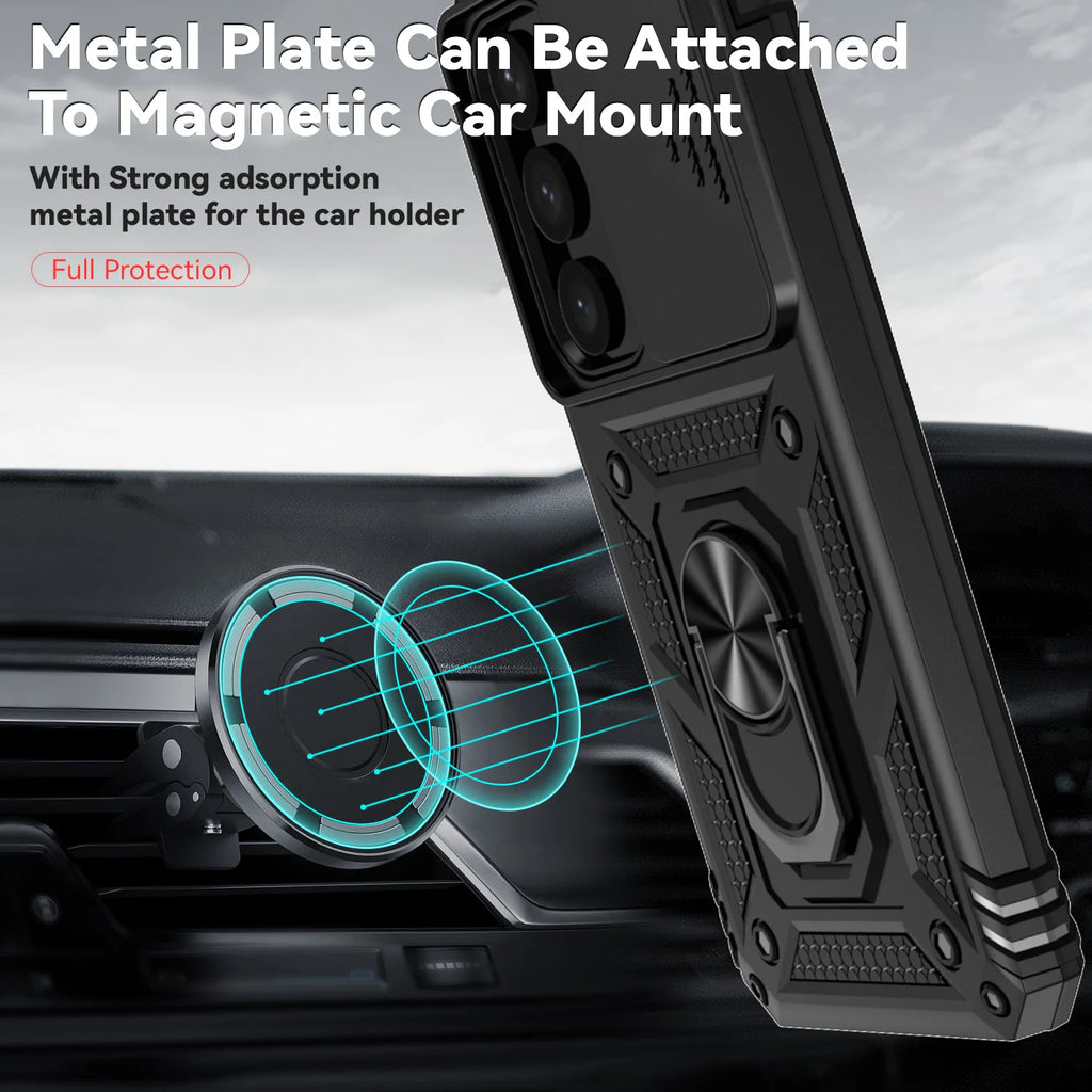 Luxury Armor Case with Ring Holder & Slide Camera Cover for Samsung Galaxy S Series