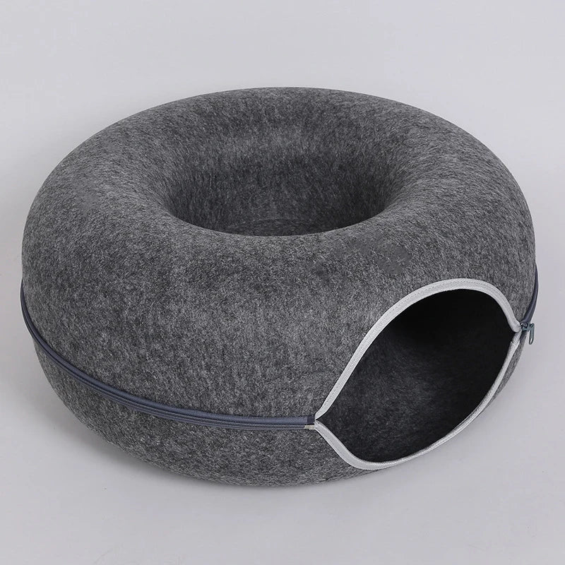 Donut Cat Tunnel Bed – Dual-Use Felt Cat House & Interactive Play Tunnel for Kittens and Indoor Cats
