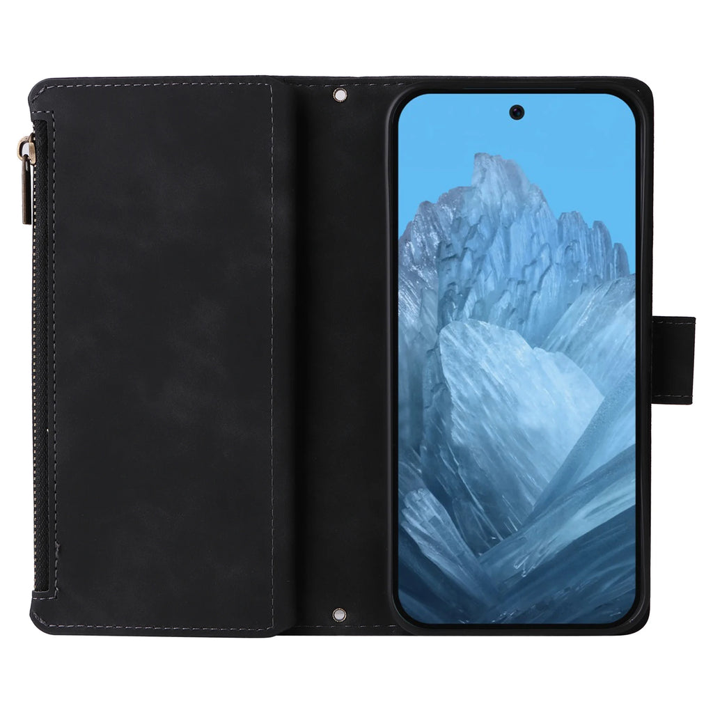 CAESBON Wallet Zipper Magnetic Flip Case with Kickstand for Google Pixel