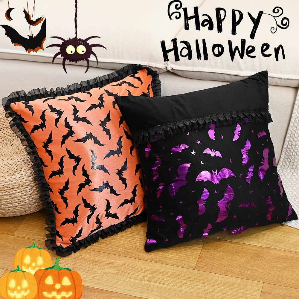 Halloween Cushion Cover – Bat & Ghost Gothic Décor