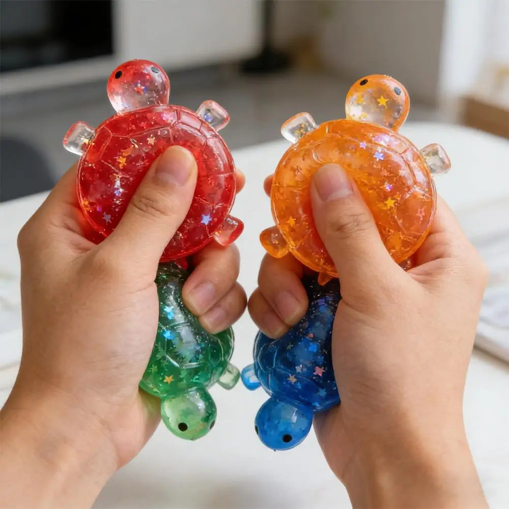 Glitter Turtle Stress Ball – Transparent TPR Sensory Squeeze Fidget Toy