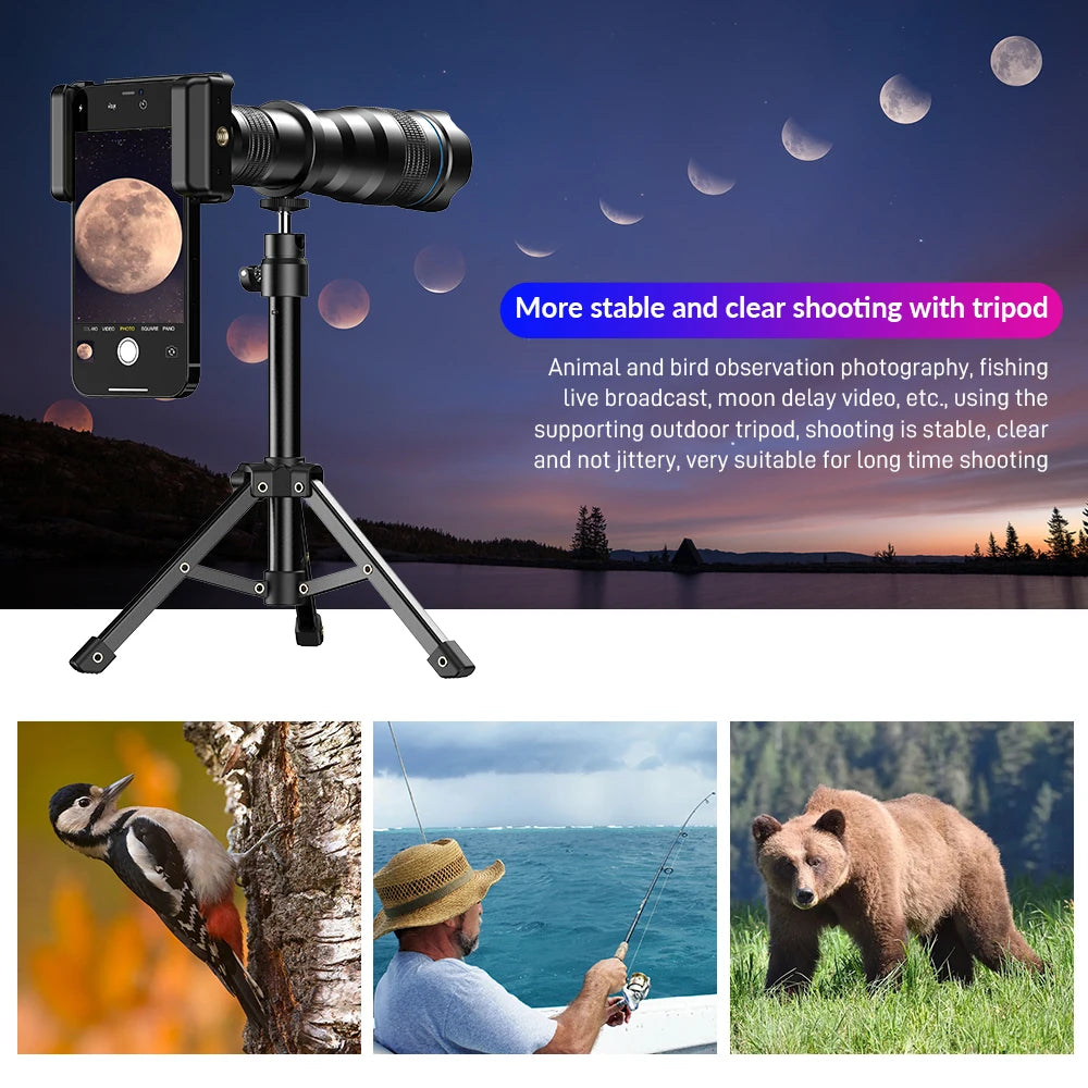🔭📱 APEXEL 36X Metal Telephoto Zoom Lens with Tripod