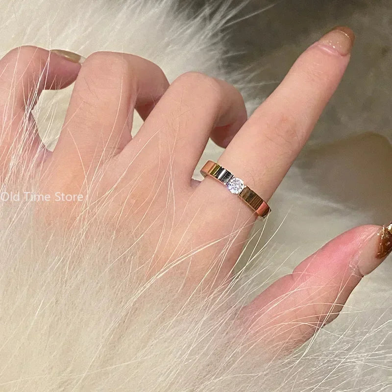 💍✨ Fashion Stainless Steel Cubic Zirconia Ring 💛 | Gold Color Wedding Ring for Women & Men 👩‍❤️‍👨 | Couple Jewelry Gift