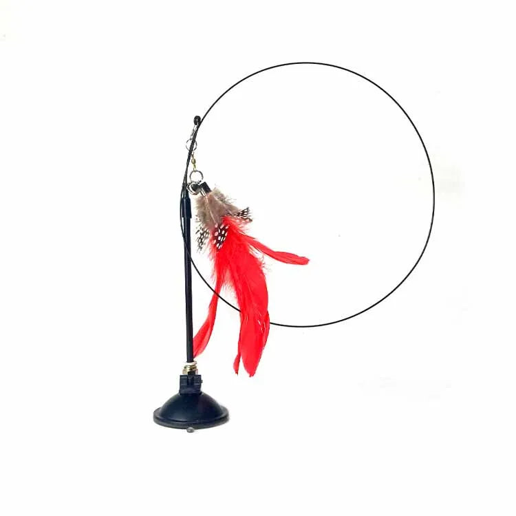 🐱🎀 Funny Fluffy Feather Cat Teaser Wand with Bell & Suction Cup