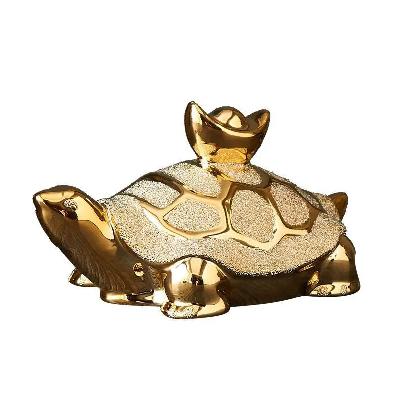 🐢✨ Golden Money Turtle Ceramic Ornament 💛 | Gold-Plated Wealth Symbol Home Décor 🏡 | Lucky Living Room & Foyer Decoration Housewarming Gift