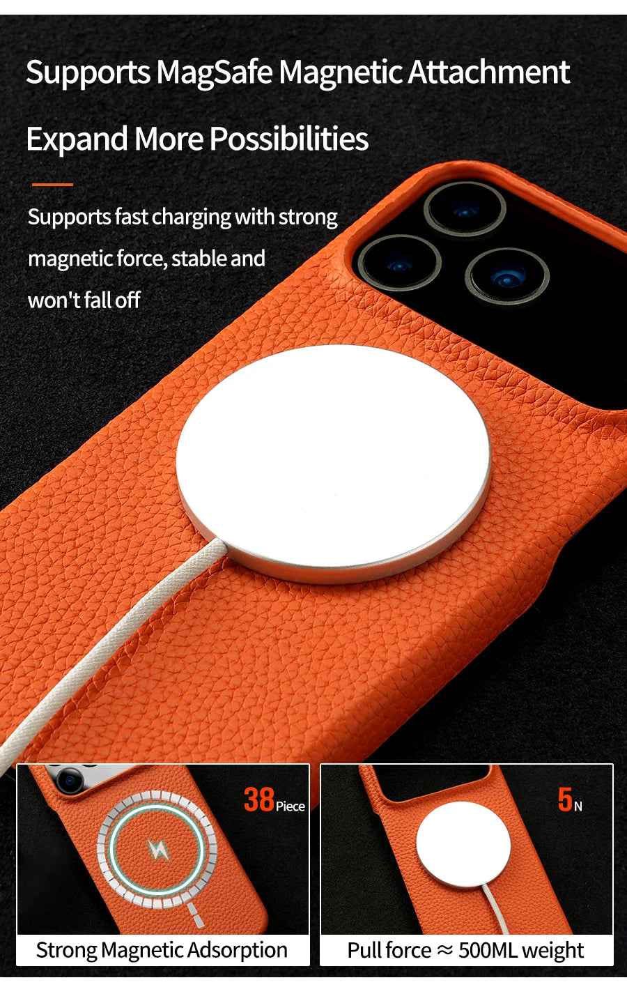 Luxury Lychee Cowhide Leather MagSafe Case for iPhone 17 / 16 / 15 Series