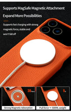 Luxury Lychee Cowhide Leather MagSafe Case for iPhone 17 / 16 / 15 Series