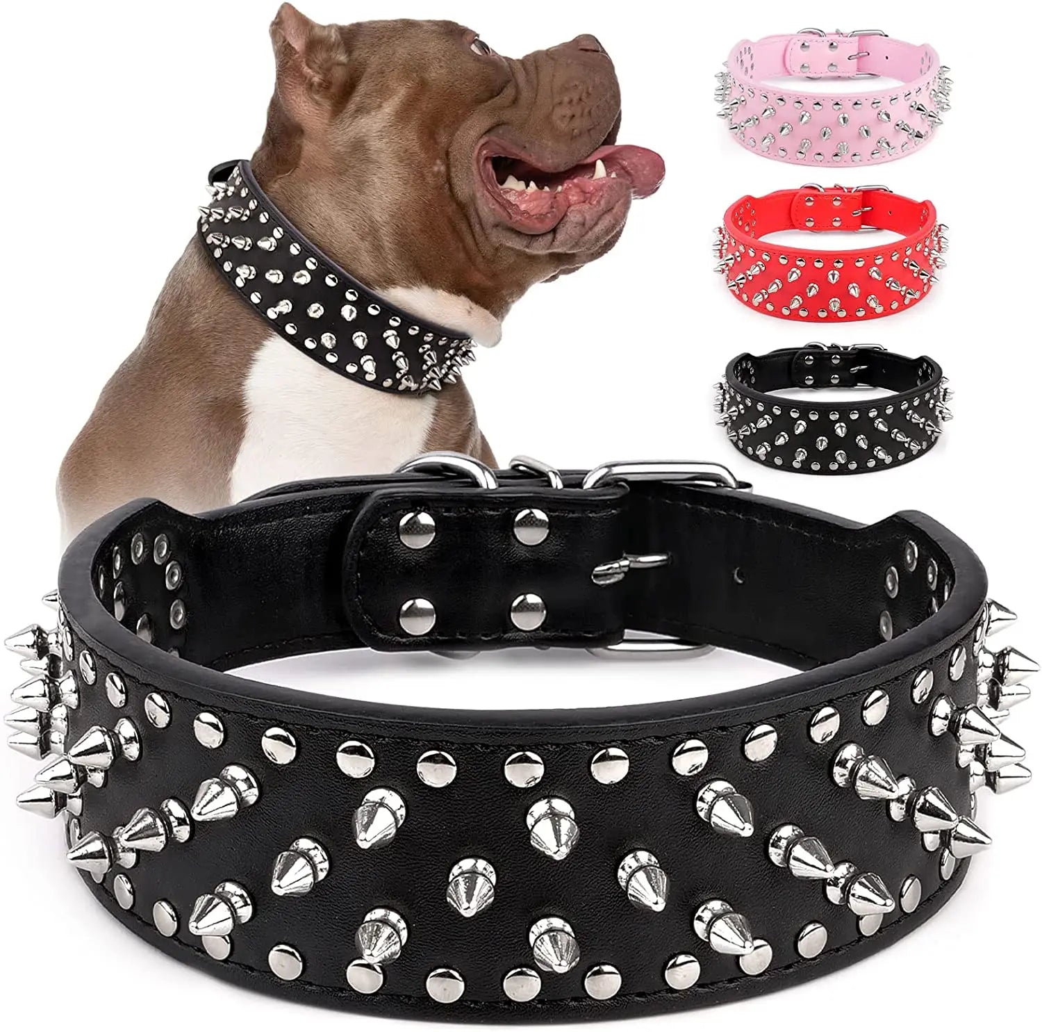 🐕🛡️ Spiked Large Dog Collar – PU Leather Collar for Medium to Large Breeds (L–3XL) | Pitbull, Mastiff, Boxer