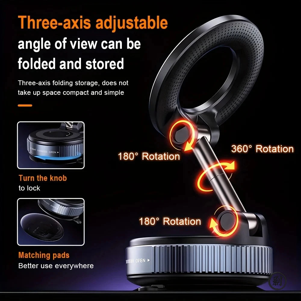 🧲🚗 Strong Magnetic Foldable Car Phone Holder – 360° Vacuum Mount