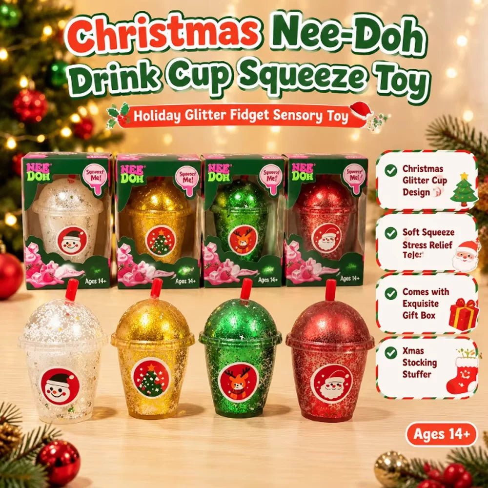 Christmas NeeDoh Drink Cup – Glitter Squeeze Sensory Toy