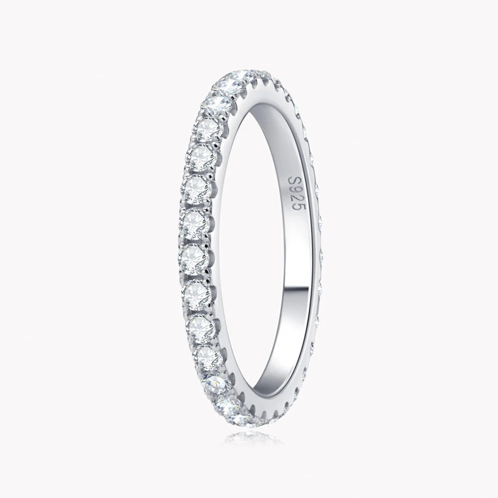 💎✨ KNOBSPIN D Color Moissanite Eternity Ring 🤍 | Solid 18K White Gold over 925 Sterling Silver Wedding & Engagement Band for Women 💍