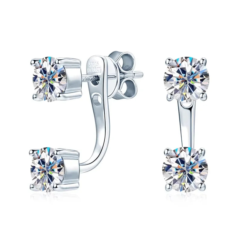 ✨💎Front & Back Double-Sided Moissanite Stud Earrings 🤍 | 2-in-1 925 Sterling Silver Earrings for Women 💖 | Elegant Everyday Jewelry