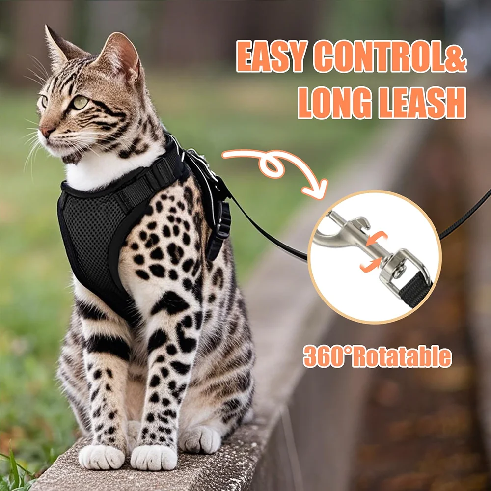 🐾✨ Adjustable Reflective Cat & Small Dog Harness Leash Set – Escape Proof Mesh Vest
