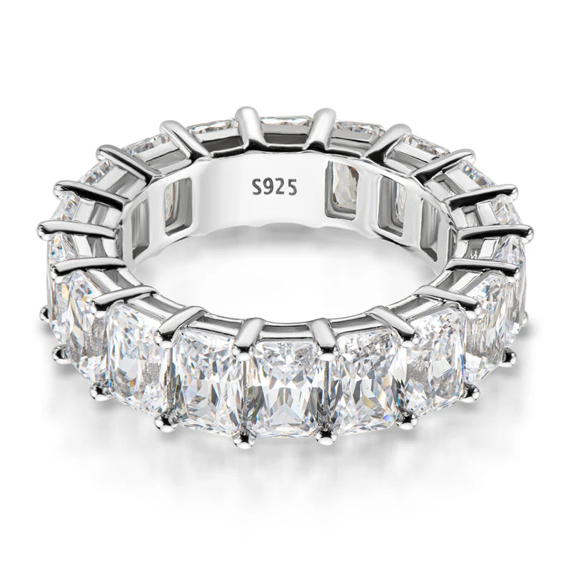 ANZIW 925 Sterling Silver Radiant Cut Full Eternity Ring | 6x4mm Sona Simulated Diamond Band | Luxury 5A Zircon Jewelry for Women