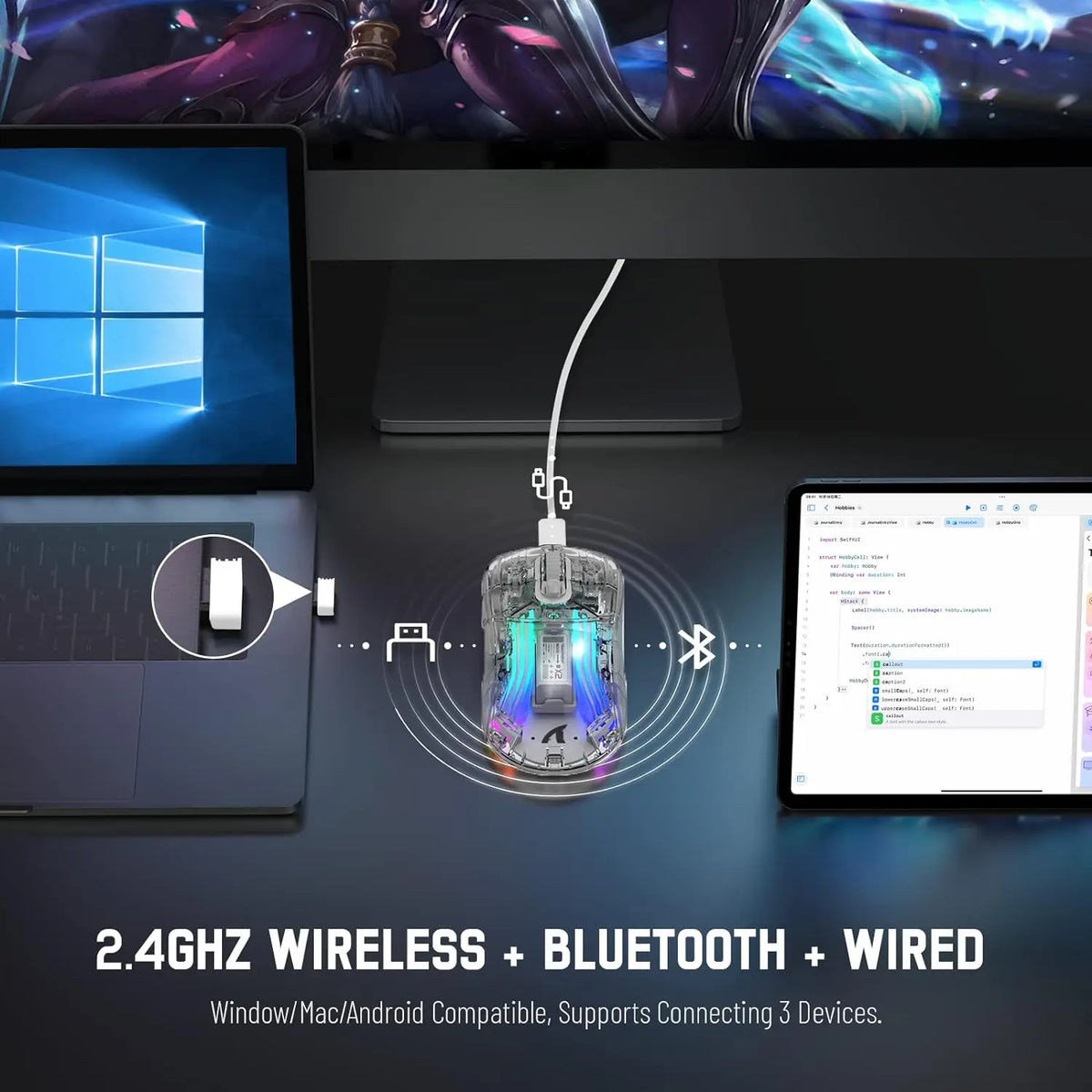 🔥🖱️ ATTACK SHARK X2 Pro Triple Mode Wireless RGB Gaming Mouse – Transparent Shell
