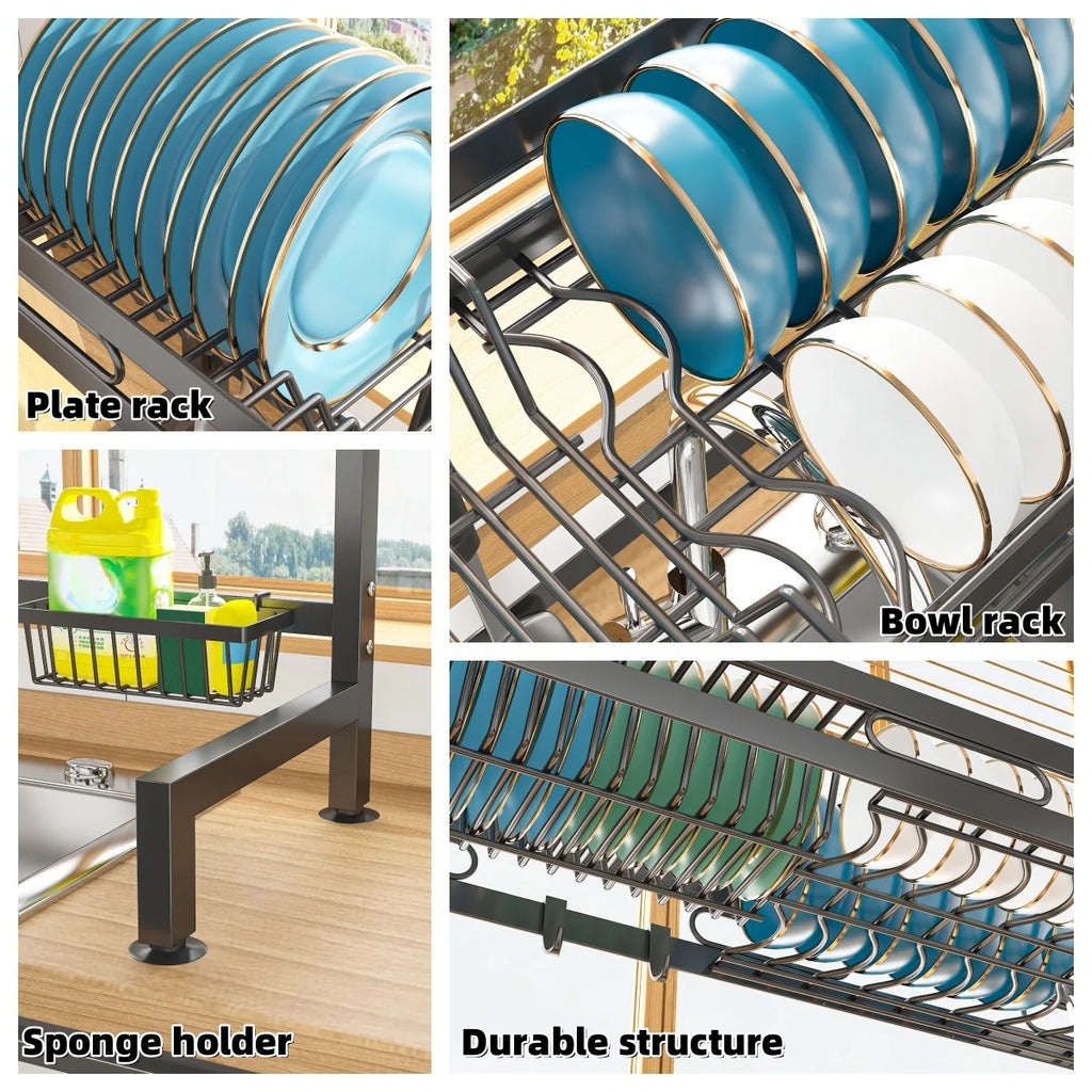 🍽️✨ Over-the-Sink Dish Drying Rack | Kitchen Storage Organizer with Utensil Holder, Sponge Holder & Hooks 🧽 | Space-Saving Sink Rack