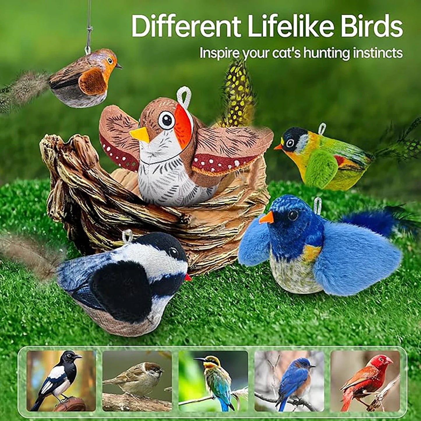 Indoor Interactive Birds Toy for Cat Chasing Teasing Toy Sounding Catnip Cat Teaser Toy Self-hilarity Wall Hanging Birds Cat Toy