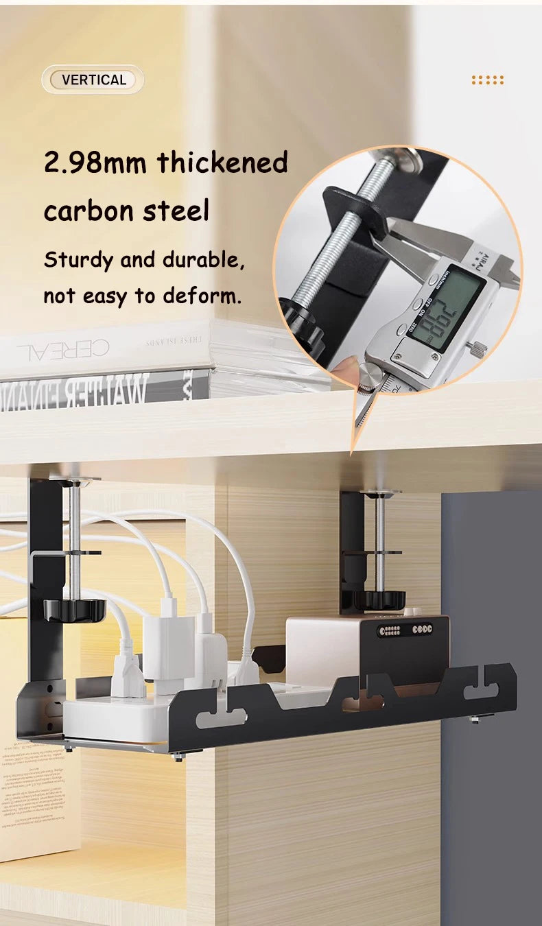 🔌🗂️ Telescopic Under Desk Cable Management Tray – No Drill Metal Rack