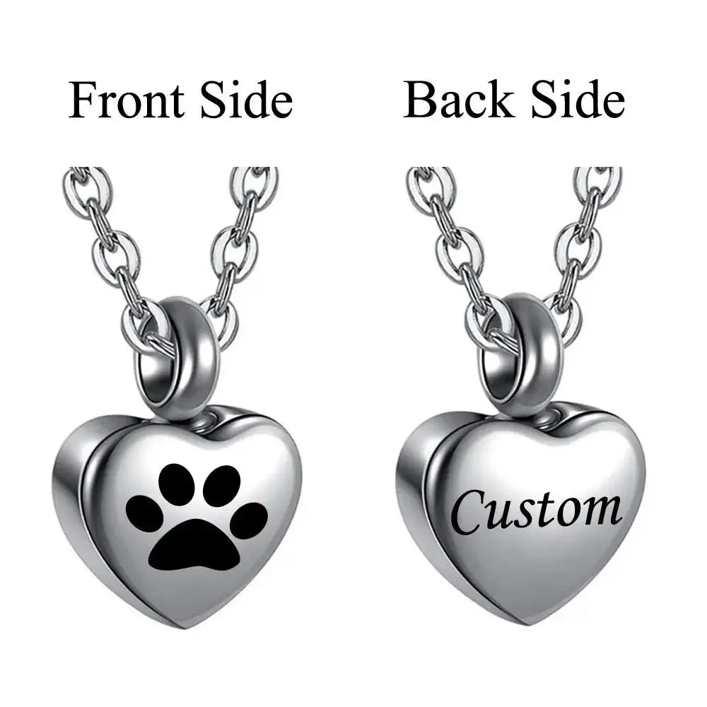 🖤🐾 Stainless Steel Small Heart Pet Paw Urn Necklace 💖 | Memorial Ashes Keepsake Pendant Charm for Pets 🌈