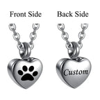 🖤🐾 Stainless Steel Small Heart Pet Paw Urn Necklace 💖 | Memorial Ashes Keepsake Pendant Charm for Pets 🌈