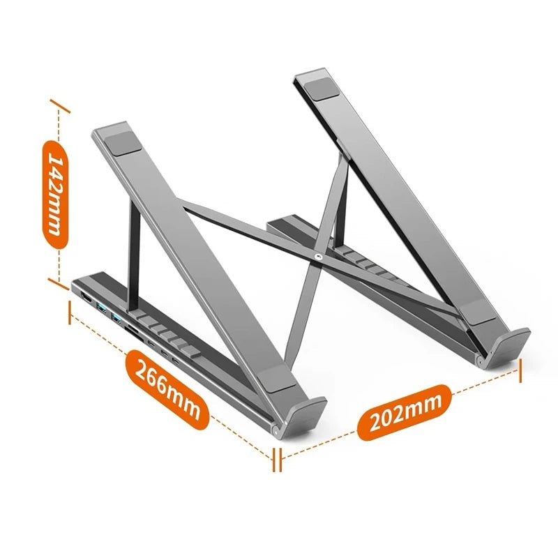 💻🔗 8-in-1 Laptop Stand Docking Station – Aluminum Foldable USB-C Hub