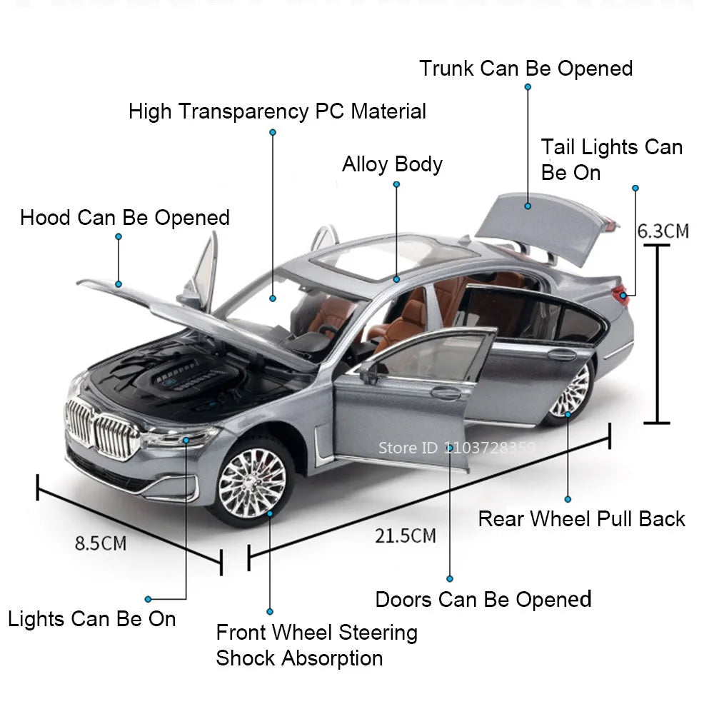 1:24 Miniature M4 / 760Li Alloy Diecast Toy Car with Sound, Light, Open Doors & Pull Back Action