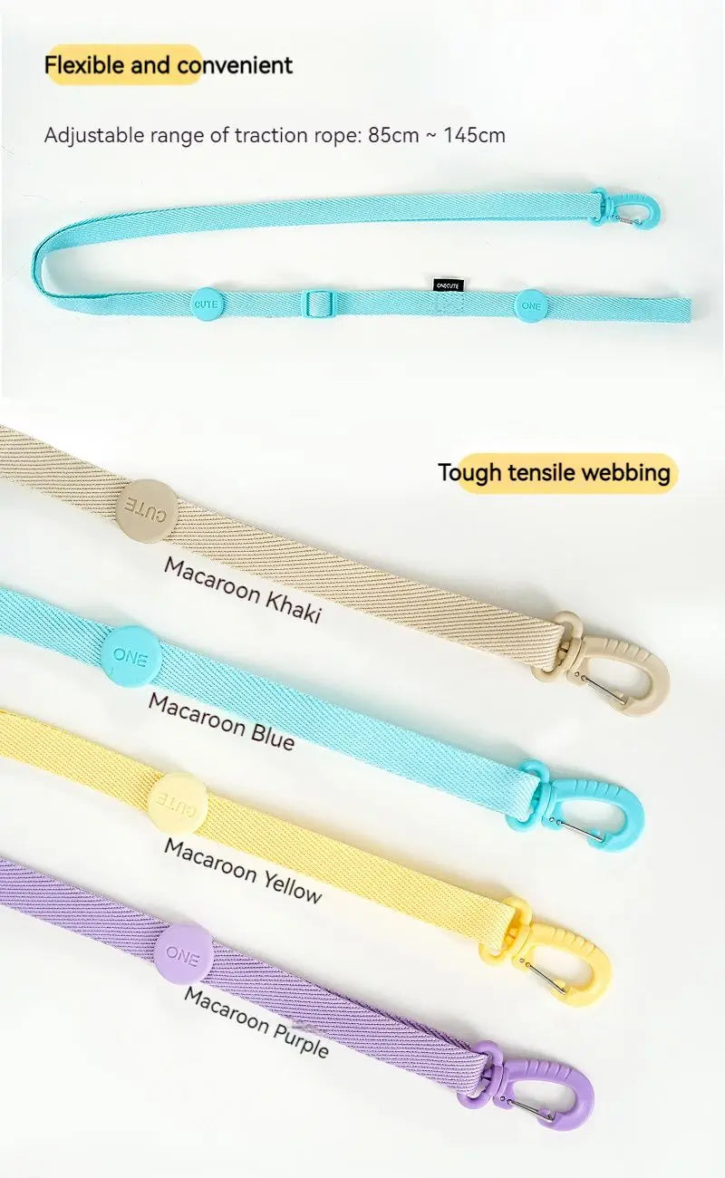 🌈🐾 Macaron Color Dog Harness Collar & Leash Set – Reflective