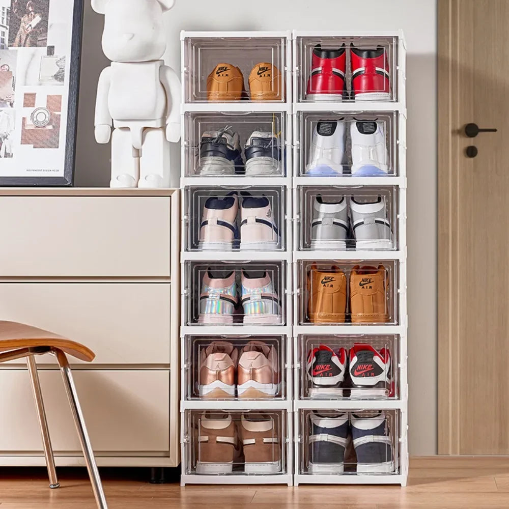 👟✨ Foldable Shoe Rack Organizer | Multi-Layer Transparent Stackable Shoe Boxes 🧼 | Collapsible Household Sneaker Storage Cabinet