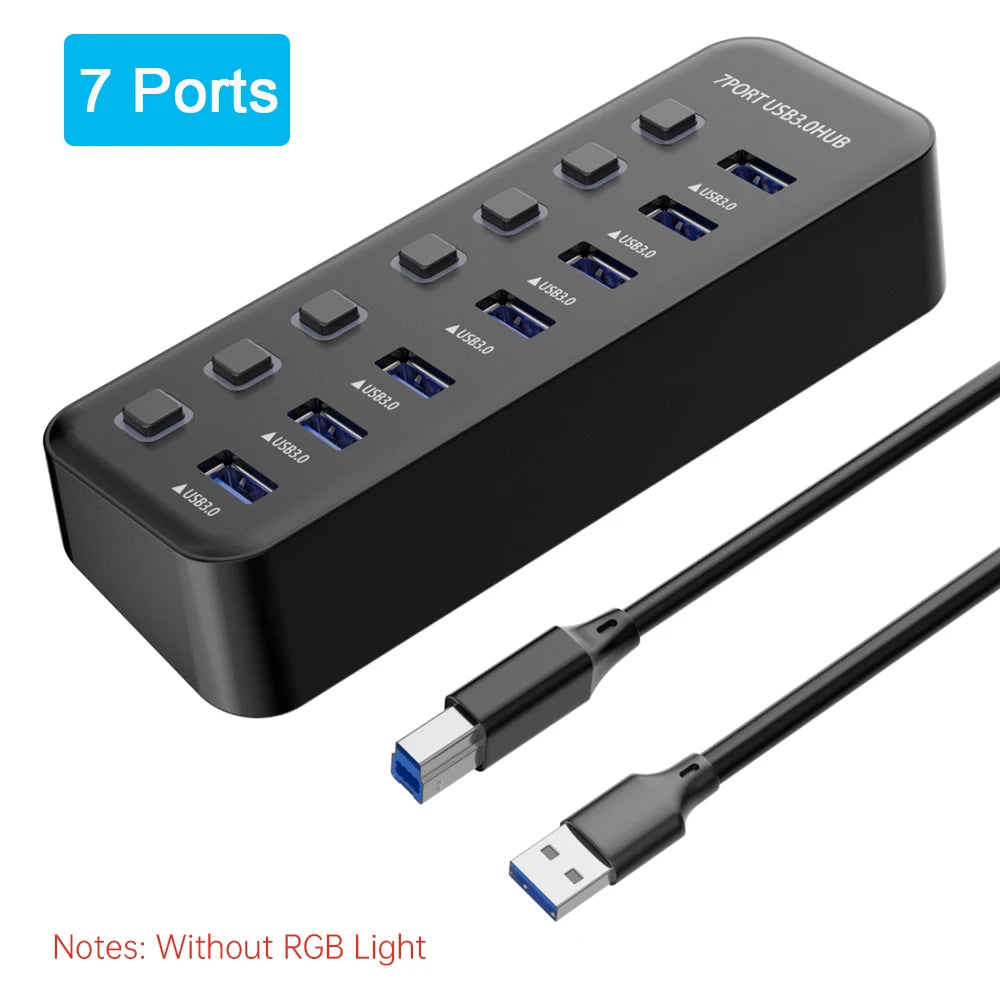 🌈🔌 RGB USB 3.0 Hub 7-Port – 5Gbps with Individual Switch