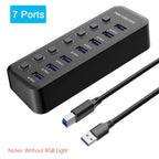🌈🔌 RGB USB 3.0 Hub 7-Port – 5Gbps with Individual Switch