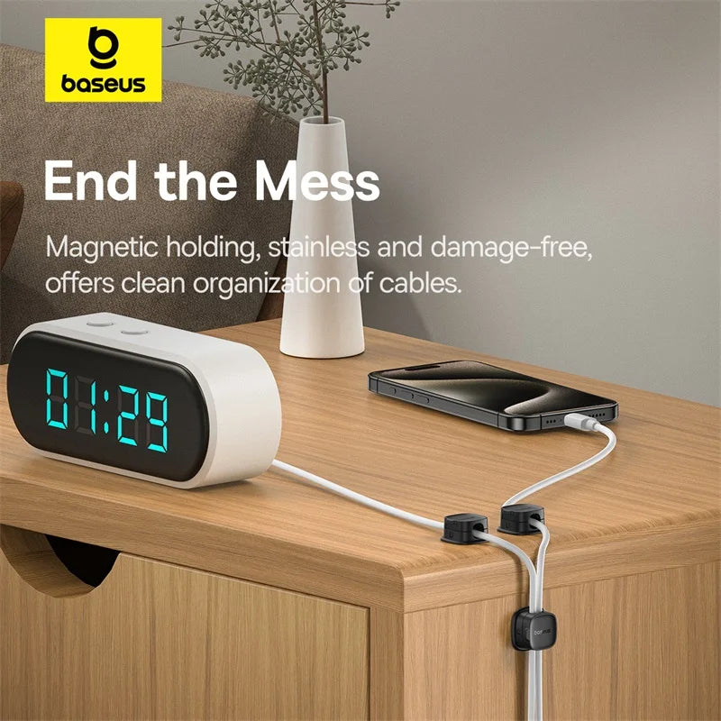 🧲🔌 Baseus Magnetic Cable Organizer Holder – Adjustable Under Desk Clip