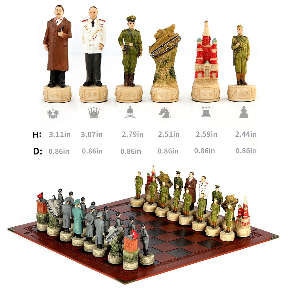 Luxury War‑Themed Metal & Resin Chess Set ♟️ | Hand‑Painted Knights on Leather Board | 32‑Piece Strategy Gift Set 🎁