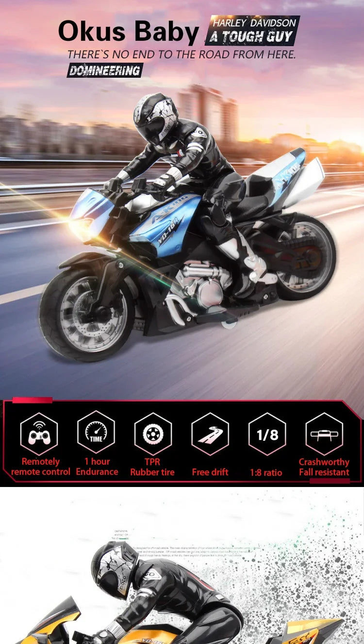 Remote Control Stunt Motorbike 360° Rotation Drift RC Car Model High Speed USB Charge Climbing Racing RC Motorcycle Toy for Kids