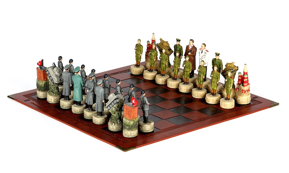 Luxury War‑Themed Metal & Resin Chess Set ♟️ | Hand‑Painted Knights on Leather Board | 32‑Piece Strategy Gift Set 🎁