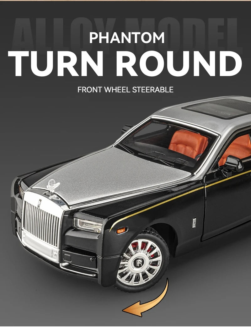 1:18 Rolls-Royce Phantom Model Car, Zinc Alloy Pull Back Toy Diecast Car with Sound and Light, Realistic Modeling Model Toy