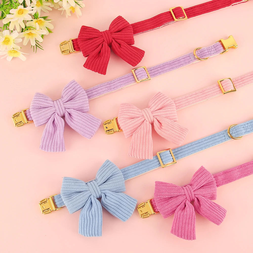 🎀🐾 Personalized Dog Collar with Bowtie – Custom Engraved ID