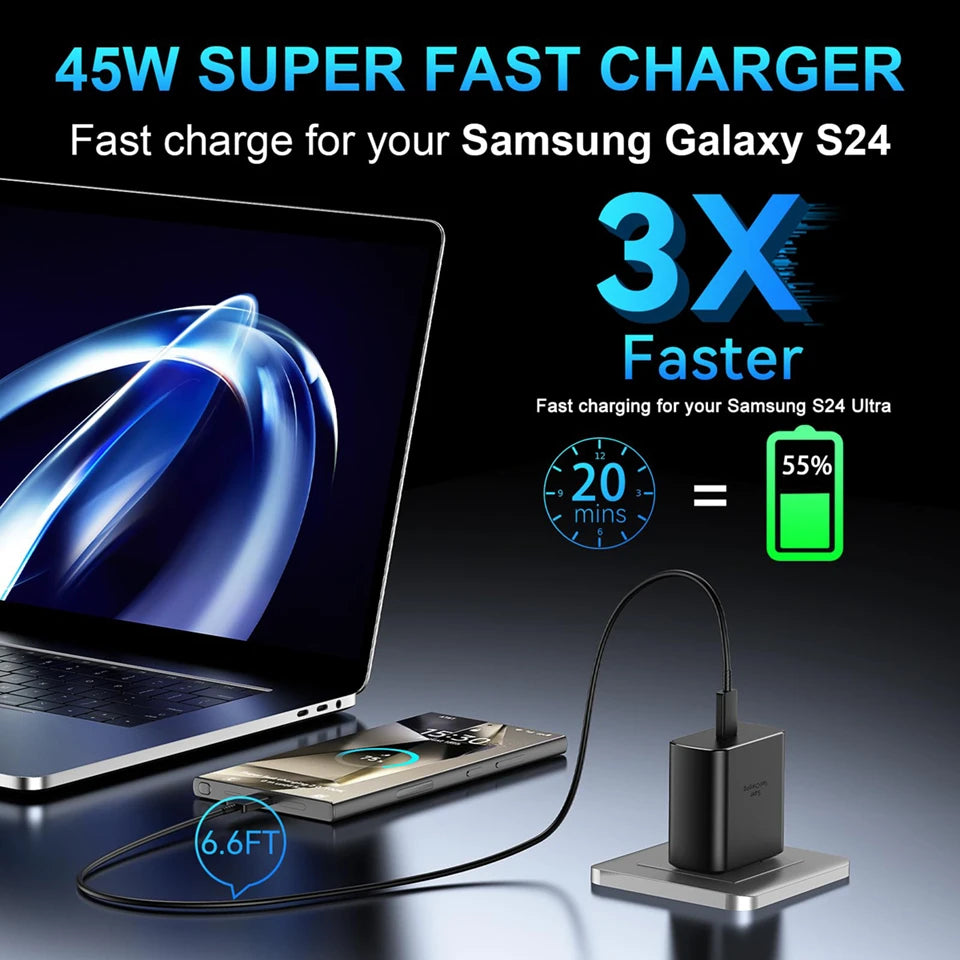 45W Super Fast Charger For Samsung Galaxy S25 S24 S23 S22 Ultra S21 Plus Note 20 USB C to C Fast Charging Data Cable Accessories