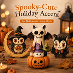 Hand-Painted Halloween Figurines – Owl, Ghost & Vampire Cat