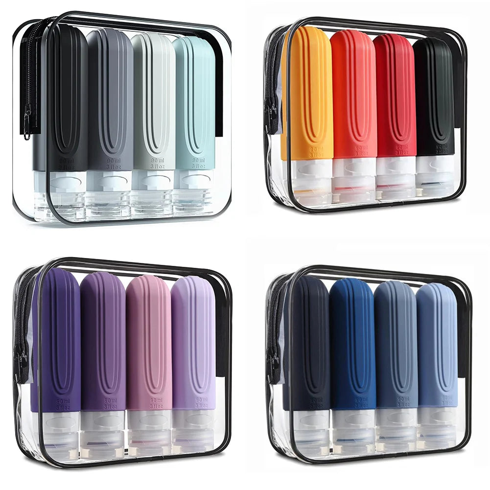 ✈️🧴 3oz Silicone Travel Cosmetic Bottles Set | Leakproof Refillable Shampoo, Lotion & Conditioner Containers (Multicolor)